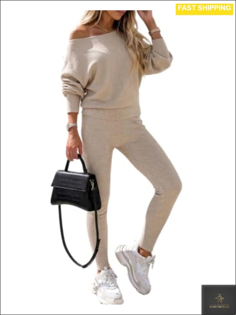 Knit 2 Piece Lounge Set Batwing Sleeve Pullover Drawstring Pants Sweatsuit